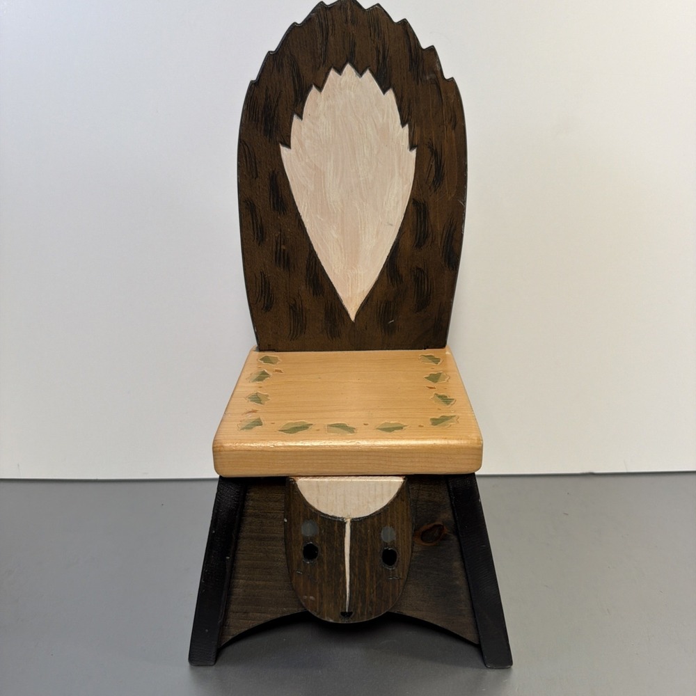 Signed Folk Art Wood Skunk Chair Mary Carol Gannon 1997 Handmade 13" Chair